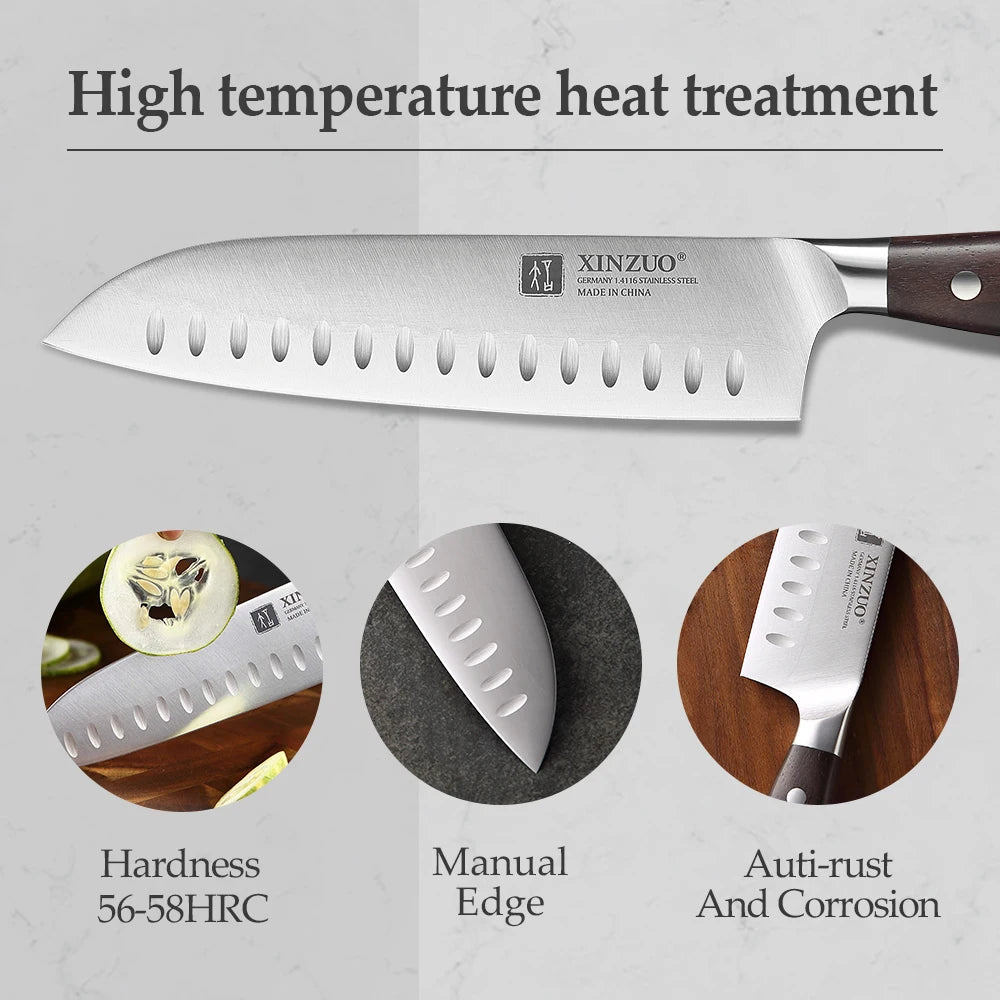 Stainless Steel Sharp Chef Santoku Paring Cleaver Kitchen Tool Set
