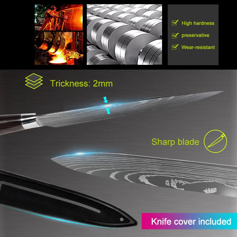 Japanese Kitchen Knife Set Laser Damascus Pattern Stainless Steel Sharp Cleaver Slicing Utility Knives Kitchen Tools - CVO Ventures