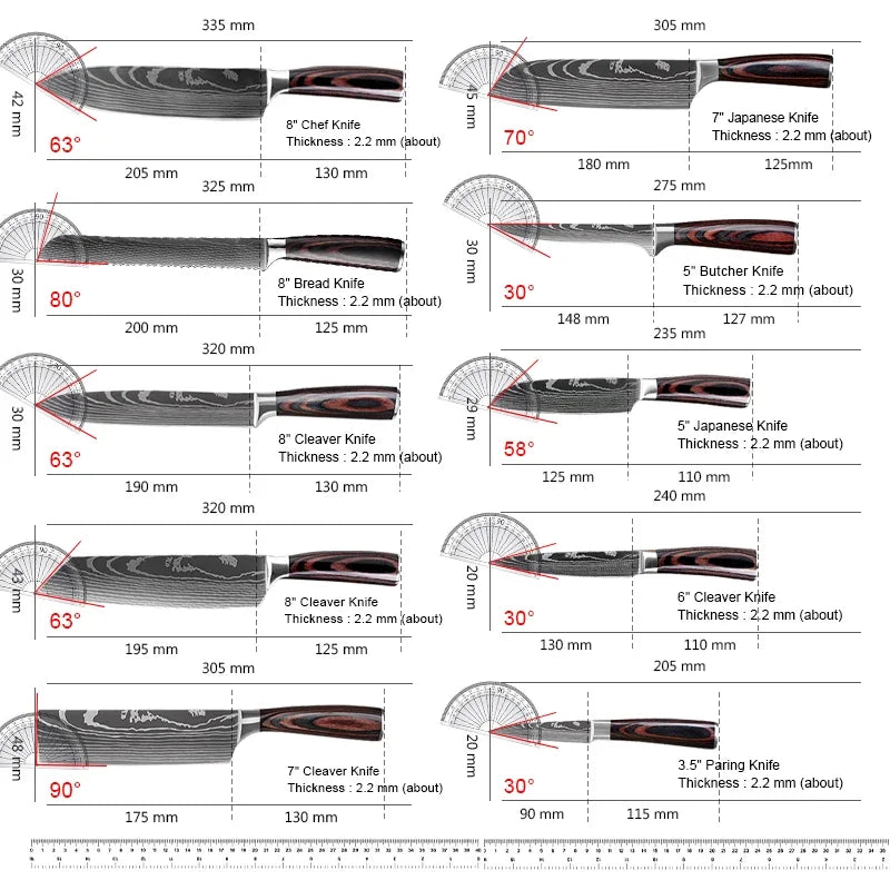 Japanese Kitchen Knife Set Laser Damascus Pattern Stainless Steel Sharp Cleaver Slicing Utility Knives Kitchen Tools - CVO Ventures