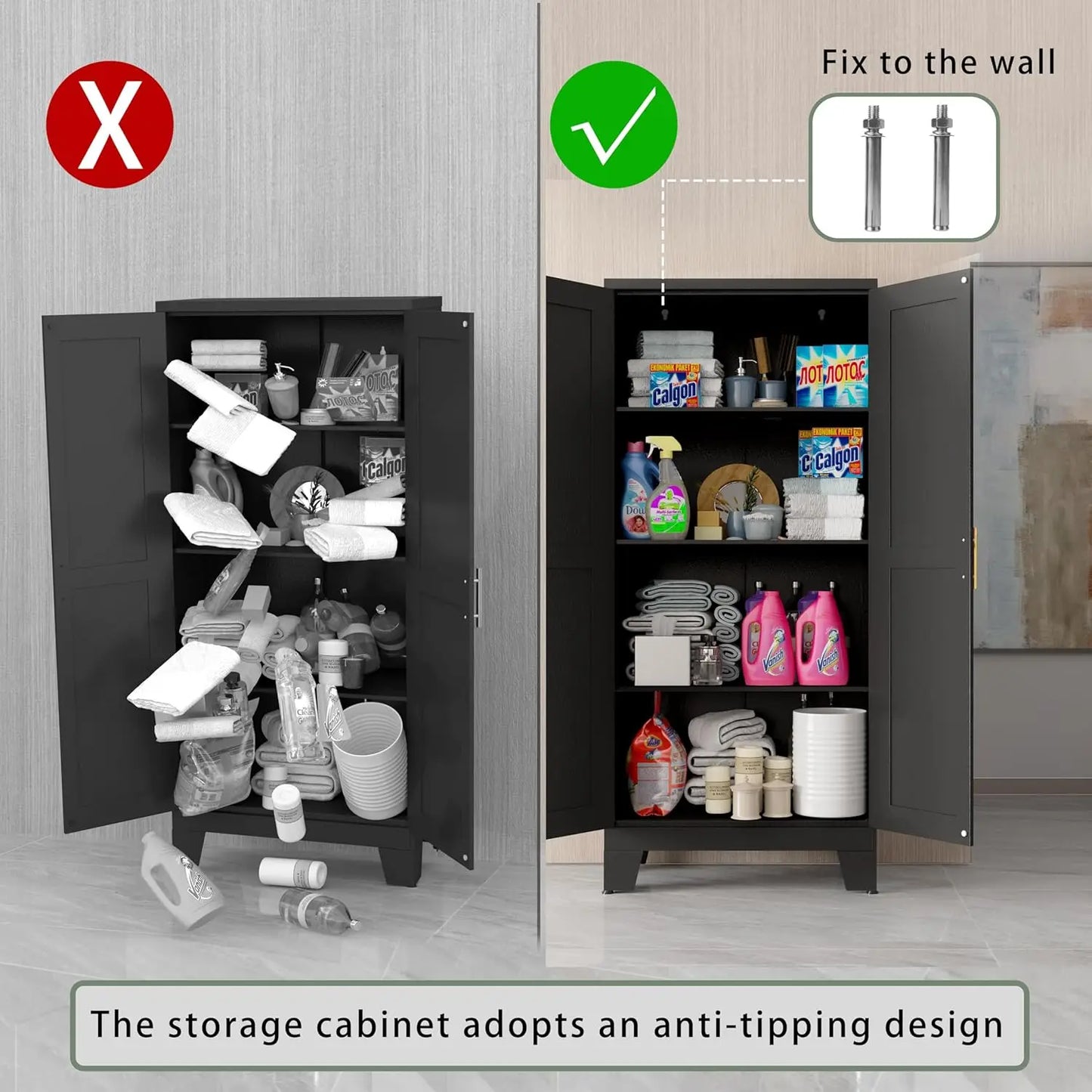 Metal Pantry Cabinet with 2 Doors