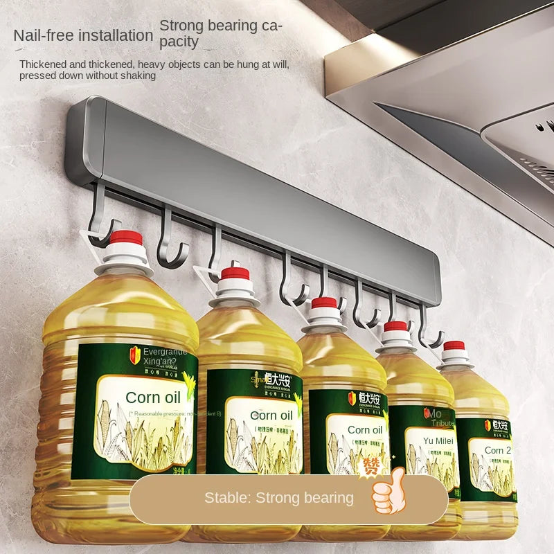 Kitchen Storage Rack Non-perforated shelves Wall Mounted with Movable hook Spoon Holder Organizer Kitchen Utensil Accessories