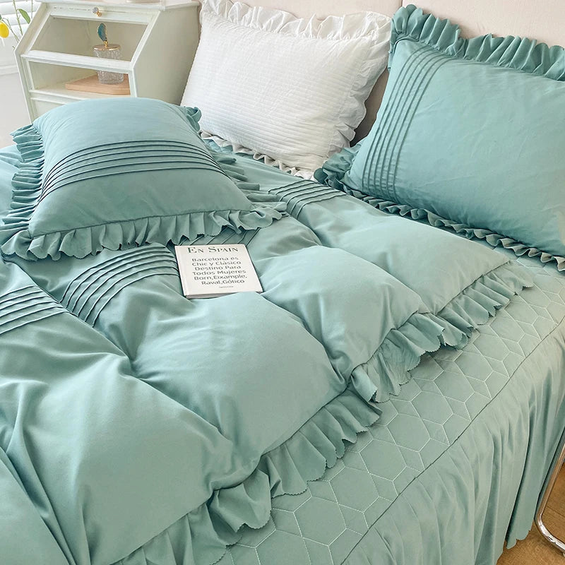 100% Cotton Solid Color Vintage Ruffled Duvet Cover