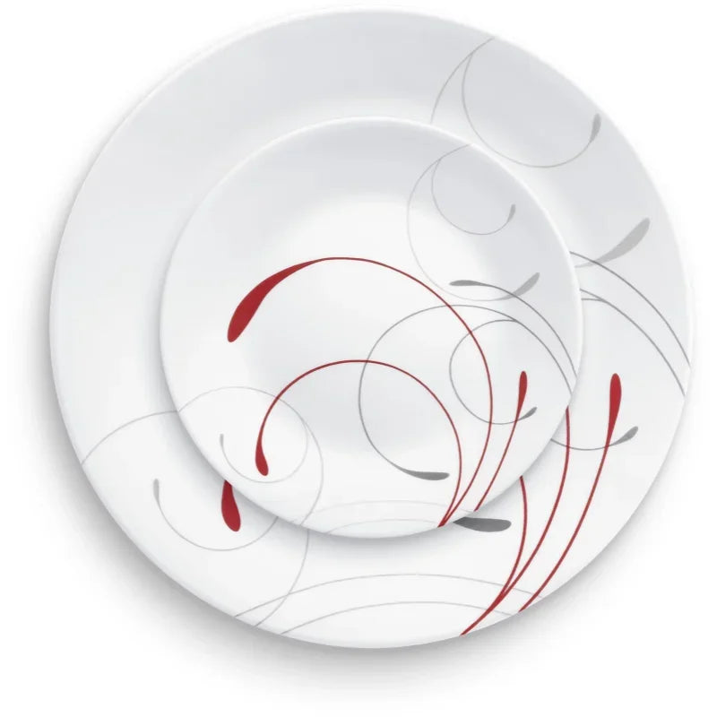 Splendor, White and Red, 12 Piece, Dinnerware Setdishes dinner plates dinnerware set