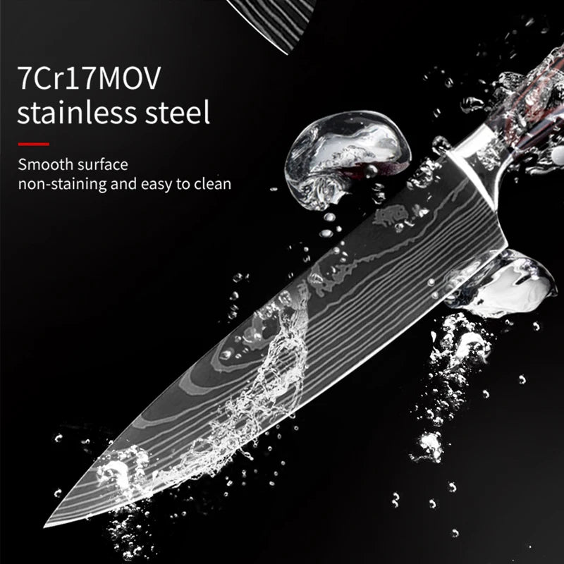 Japanese Kitchen Knife Set Laser Damascus Pattern Stainless Steel Sharp Cleaver Slicing Utility Knives Kitchen Tools - CVO Ventures
