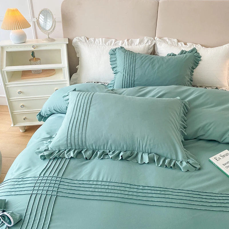 100% Cotton Solid Color Vintage Ruffled Duvet Cover