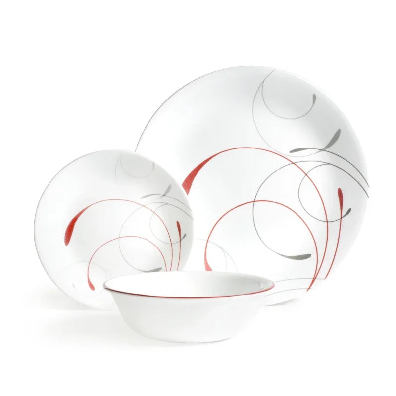 Splendor, White and Red, 12 Piece, Dinnerware Setdishes dinner plates dinnerware set