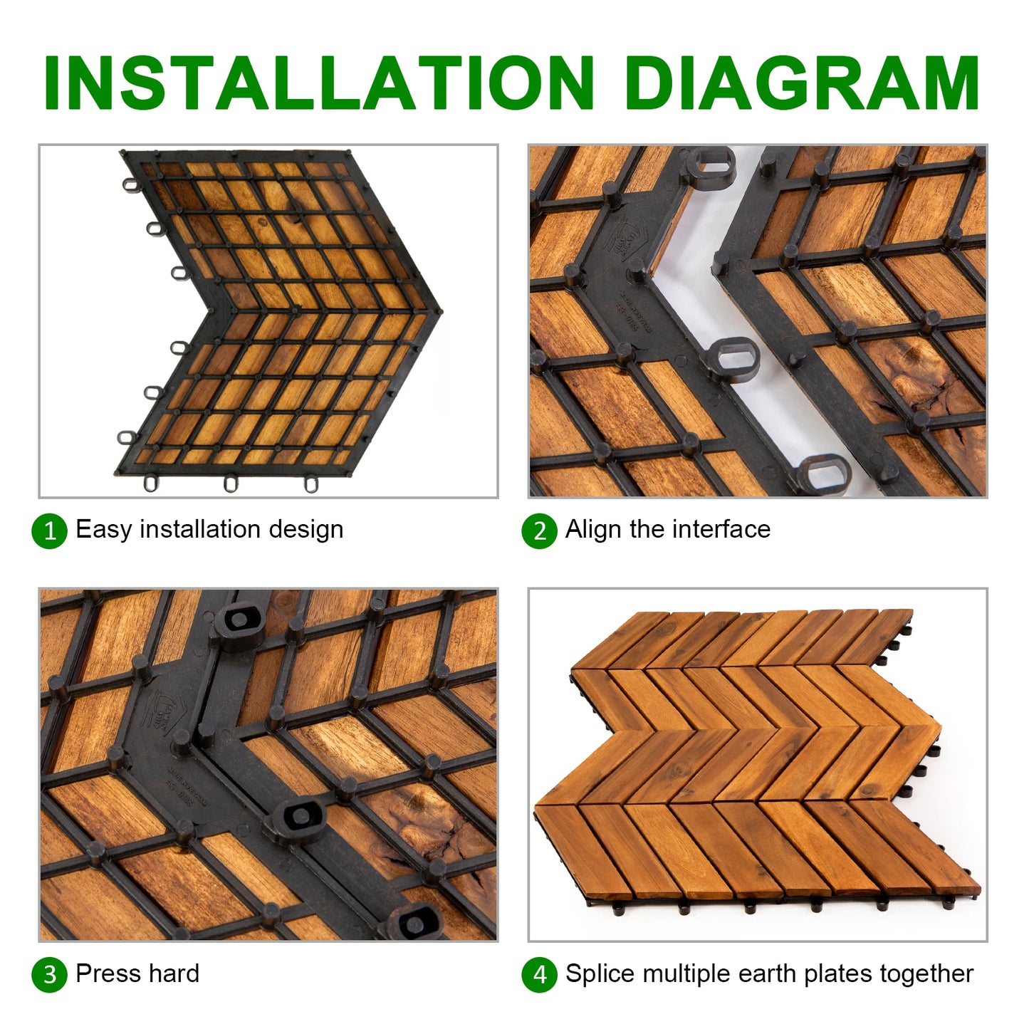 12 in. x 12 in. Geometric Acacia Wood Interlocking Flooring Tiles