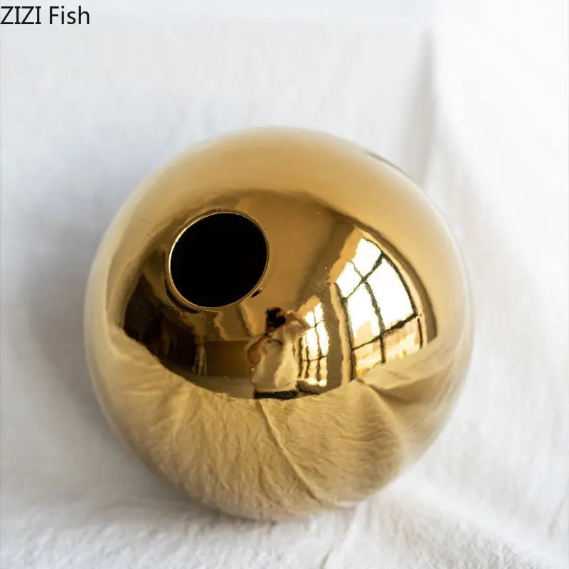 Golden Ball Ceramic Vase Home Decoration