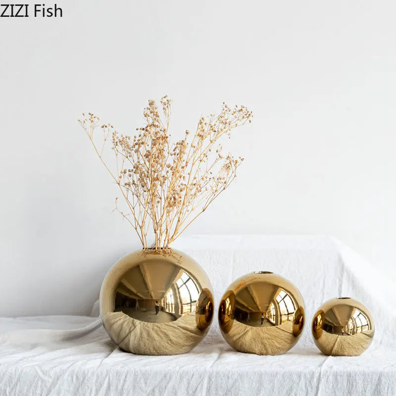 Golden Ball Ceramic Vase Home Decoration