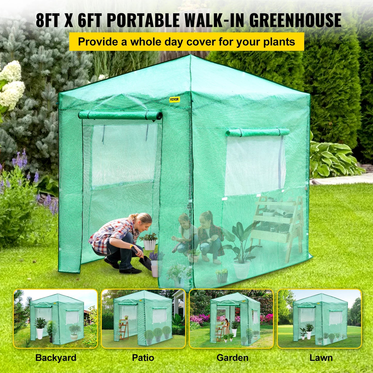 VEVOR 8x6FT 8x12FT Outdoor Garden Walk-in Greenhouse