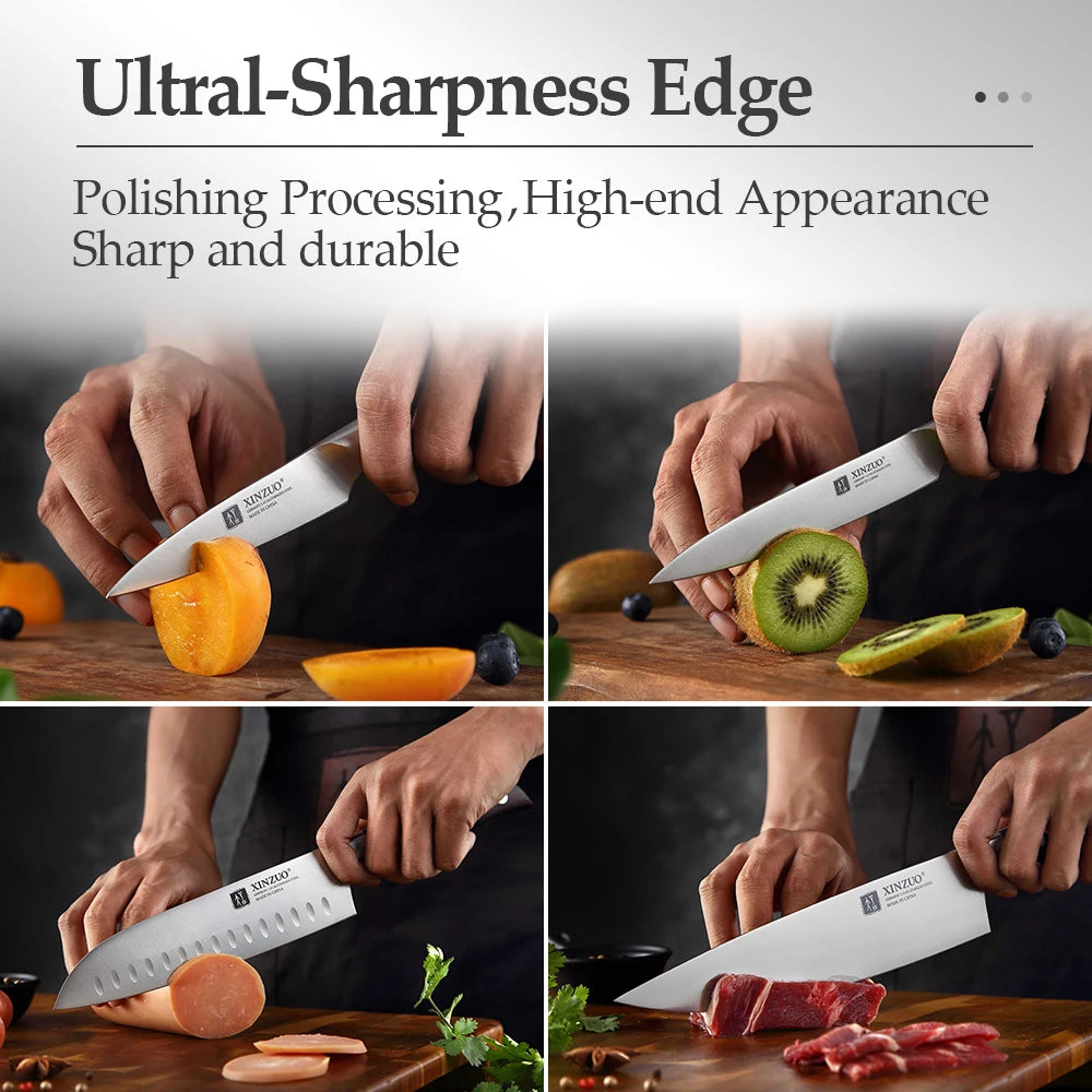 Stainless Steel Sharp Chef Santoku Paring Cleaver Kitchen  Tool Set