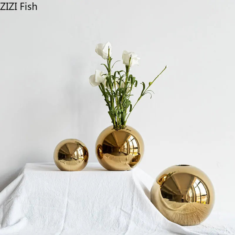 Golden Ball Ceramic Vase Home Decoration