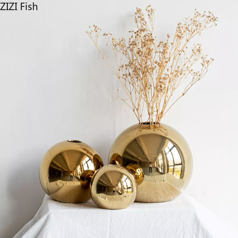 Golden Ball Ceramic Vase Home Decoration