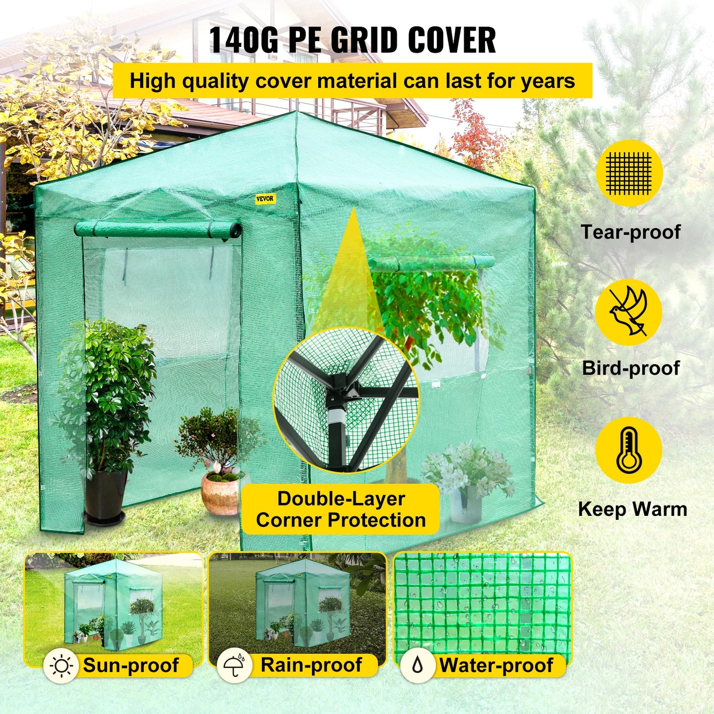 VEVOR 8x6FT 8x12FT Outdoor Garden Walk-in Greenhouse