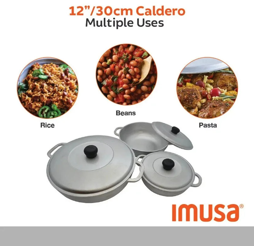 Imusa 3Pieces Colombian Cast Aluminum Caldero or Dutch Oven Set with Lid