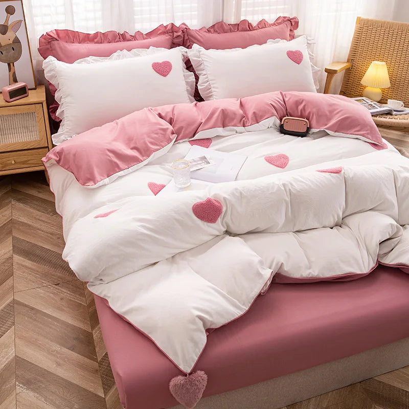 Pink Love Hearts Bedding Set