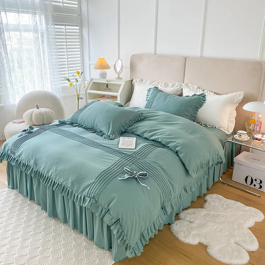 100% Cotton Solid Color Vintage Ruffled Duvet Cover