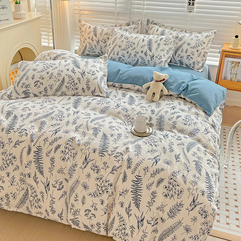 Simple Plant Print Duvet Cover Set