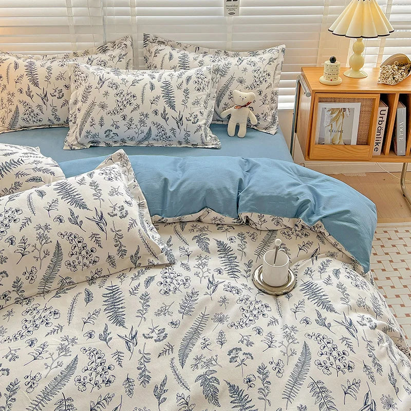 Simple Plant Print Duvet Cover Set