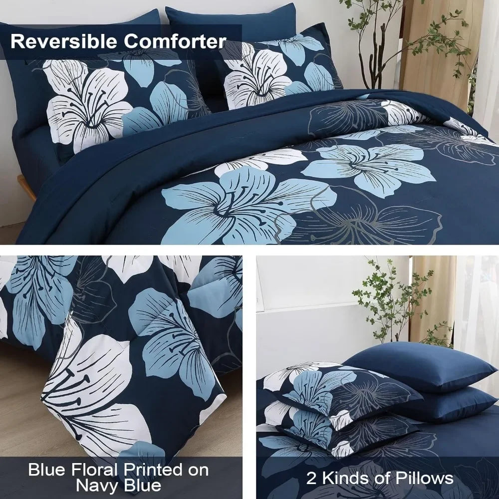 Navy Blue 7 Pieces Bed in A Bag