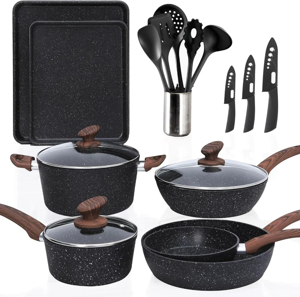 Granite Black Nonstick Pots and Pans Set - CVO Ventures