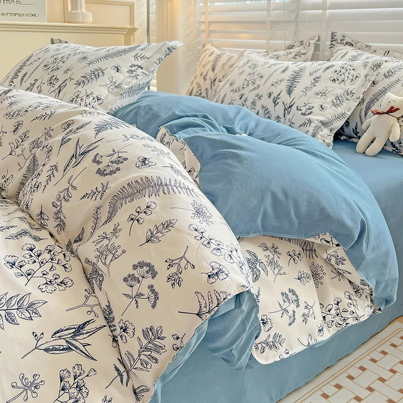 Simple Plant Print Duvet Cover Set