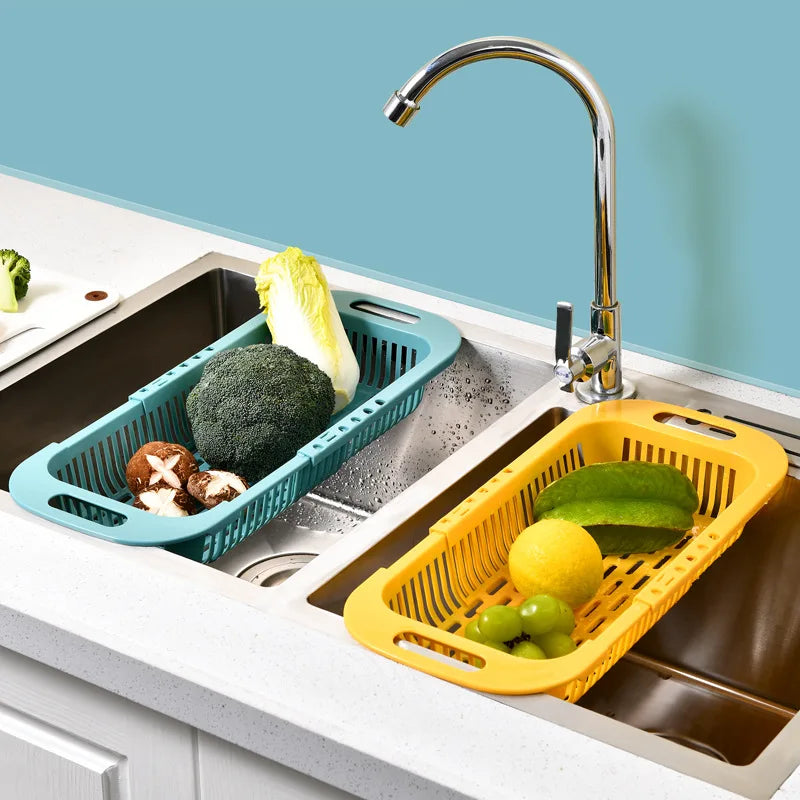 Adjustable Vegetable Drain Basket Sink Rack