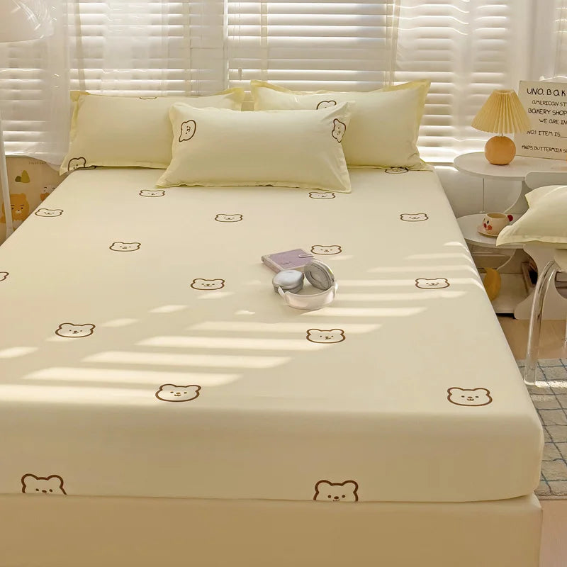 Bonenjoy Bed Sheets Single Size Mattress Protector Cartoon Style Bed Linen sabanas Skin-friendly Fitted Sheet (No Pillowcase)