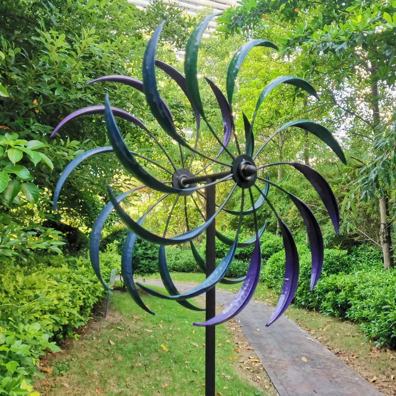 Outdoor courtyard DIY assembly double-sided rotating garden metal iron rainbow small windmill