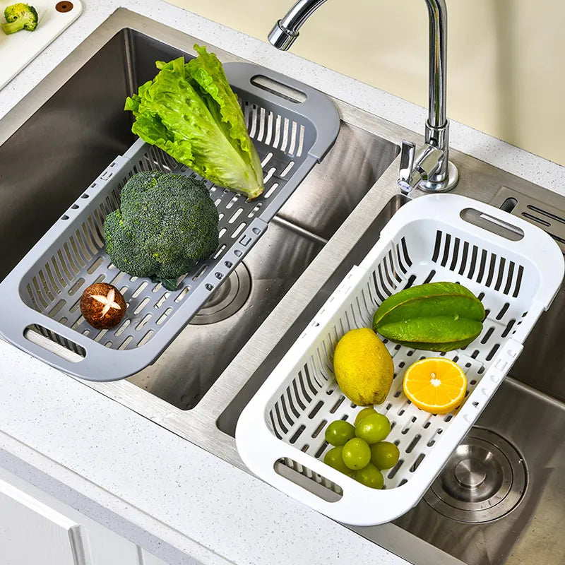 Adjustable Vegetable Drain Basket Sink Rack