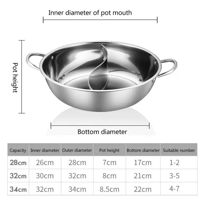 28/32/34CM Diameter Food Grade Stainless Steel Mandarin Duck Pot Thickened Clear Soup Pots Twin Divided Chinese Hot Pot Cookware - CVO Ventures