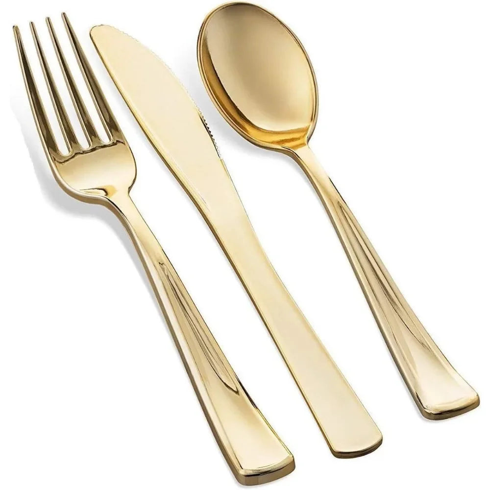 600 Piece Gold Disposable Dinnerware Sets