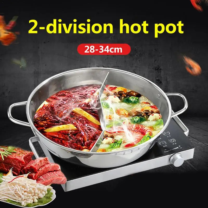 28/32/34CM Diameter Food Grade Stainless Steel Mandarin Duck Pot Thickened Clear Soup Pots Twin Divided Chinese Hot Pot Cookware - CVO Ventures