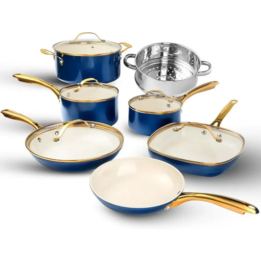 12 Pc Ceramic Pots and Pans Set Non Stick