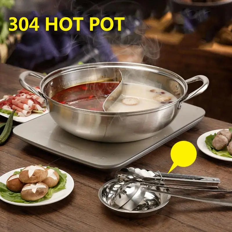 28/32/34CM Diameter Food Grade Stainless Steel Mandarin Duck Pot Thickened Clear Soup Pots Twin Divided Chinese Hot Pot Cookware - CVO Ventures