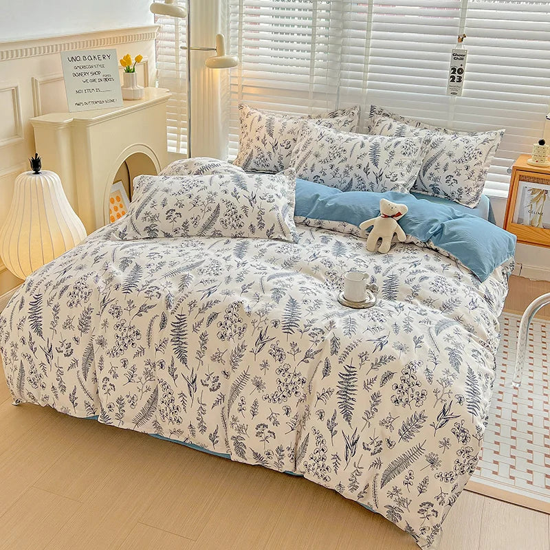 Simple Plant Print Duvet Cover Set