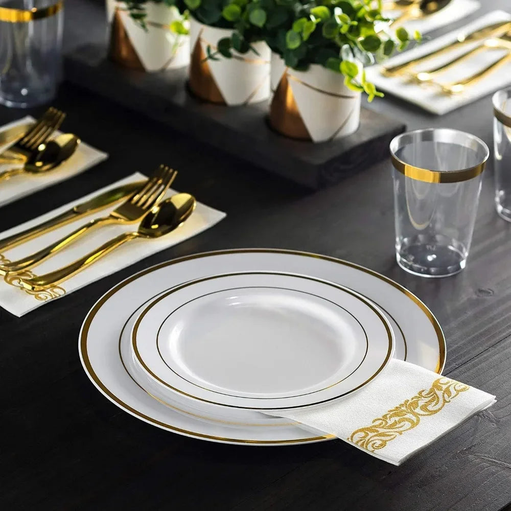 600 Piece Gold Disposable Dinnerware Sets