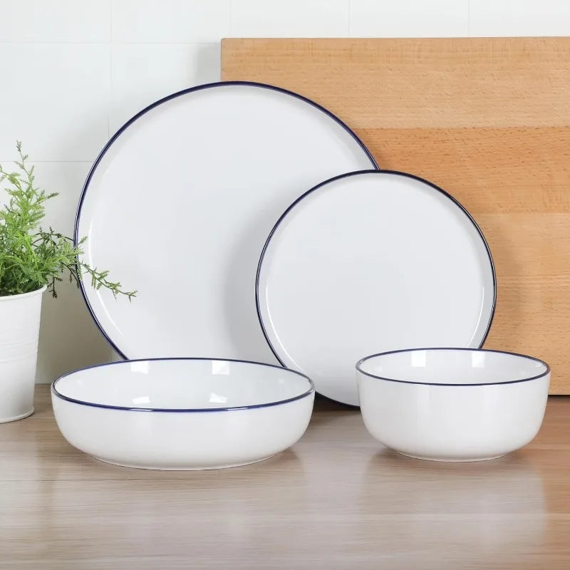 Dining Double Bowl Porcelain Chip and Scratch Resistan