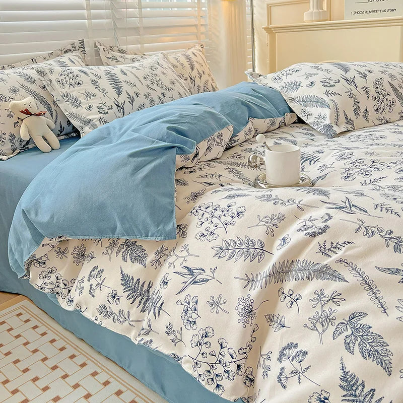 Simple Plant Print Duvet Cover Set