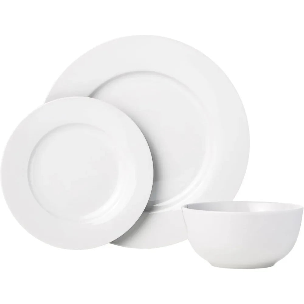 18 piece kitchen utensil set, plates, dishes, bowls, 6-person service - white