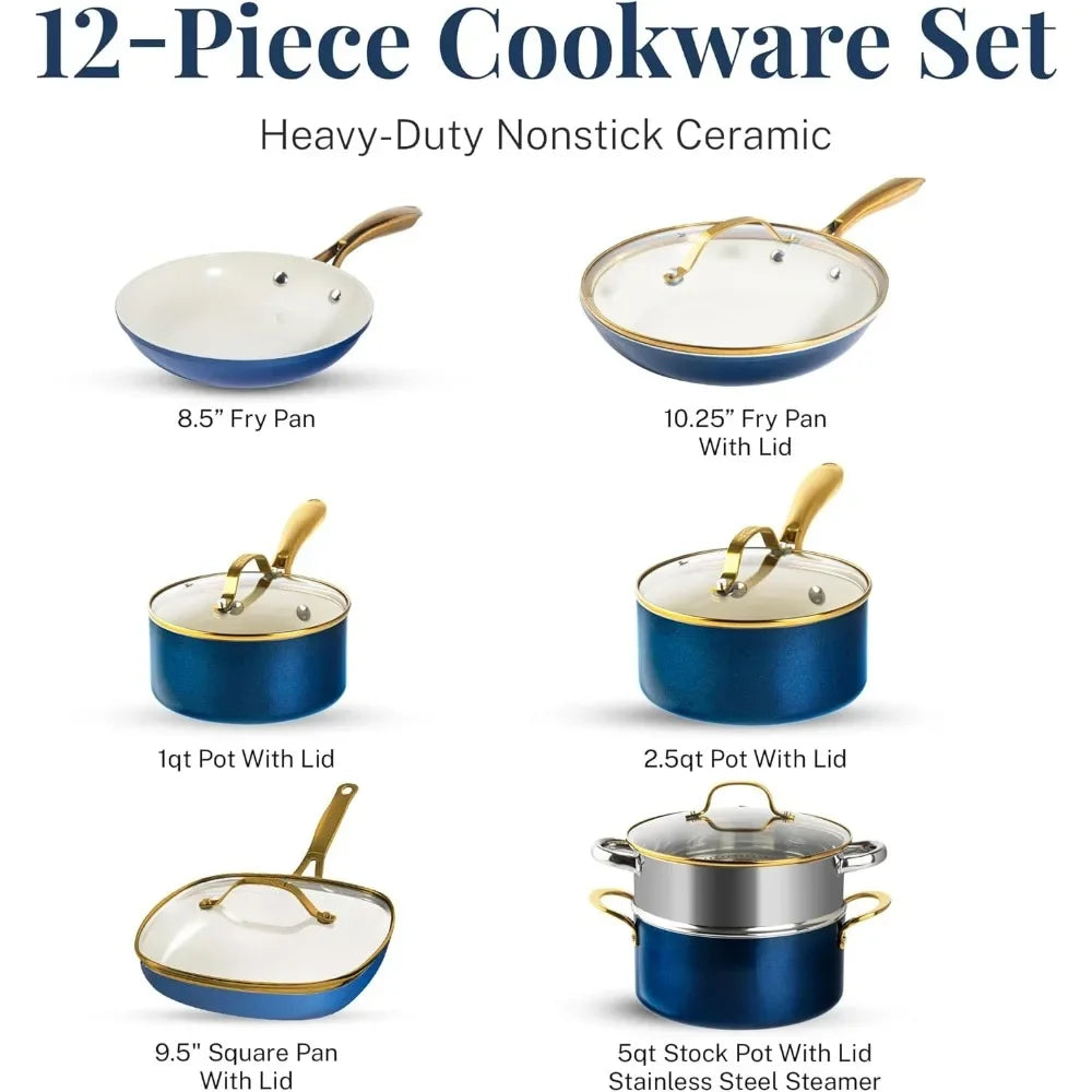 12 Pc Ceramic Pots and Pans Set Non Stick