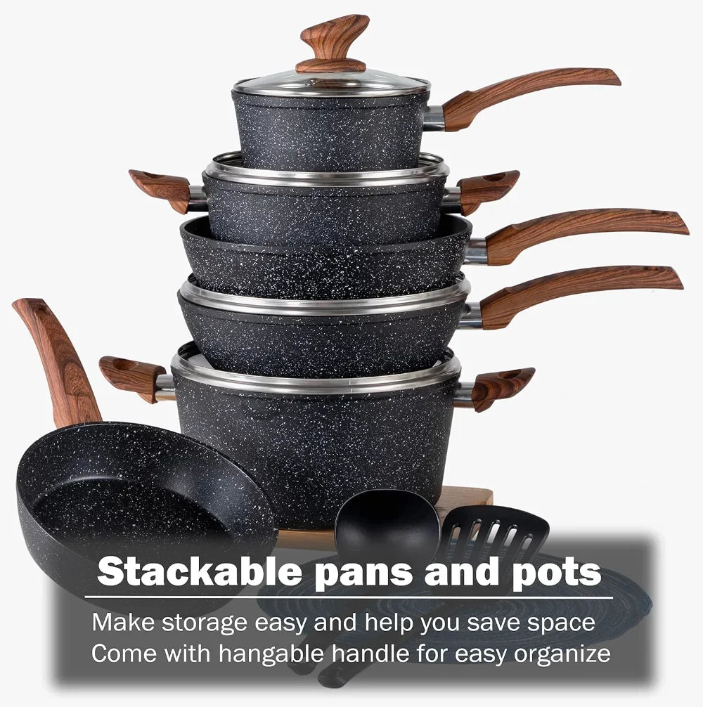 Granite Black Nonstick Pots and Pans Set - CVO Ventures