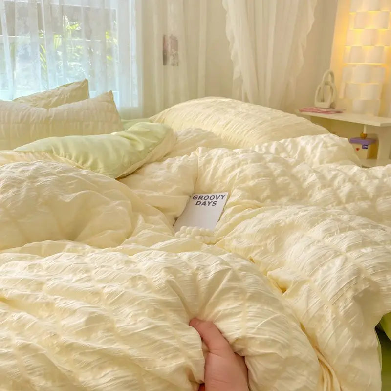 Luxury White Ruffled Seersucker Duvet Cover